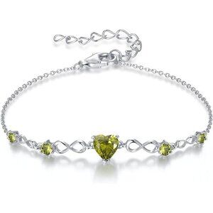 Infinity Heart 5 Birthstone Adjustable Bracelet - Sterling Silver 08 Aug